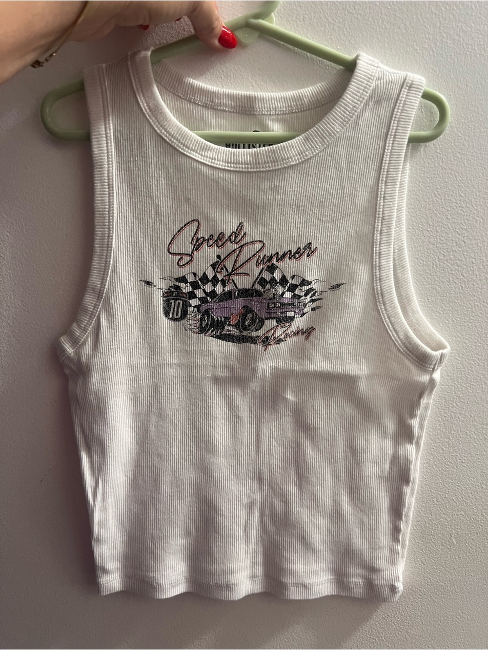 Hollister White Ribbed 'Speed Runner' Graphic Tank Top